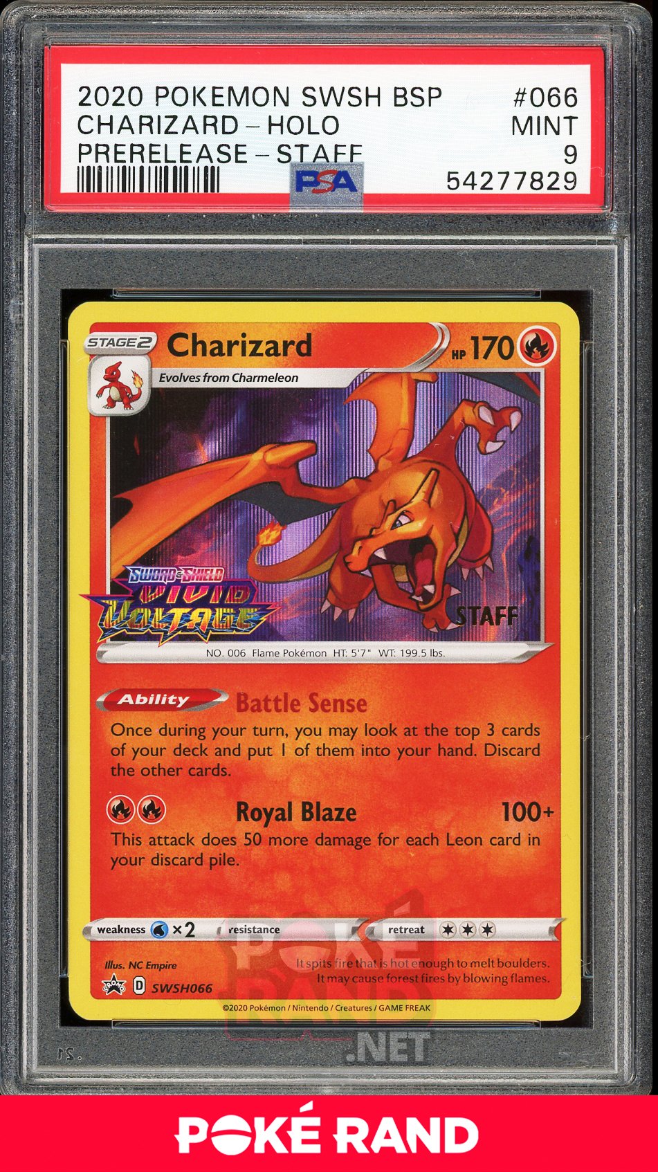 Charizard Staff Pre-Release (PSA 9) - Vivid Voltage SWSH066 - PokeRand