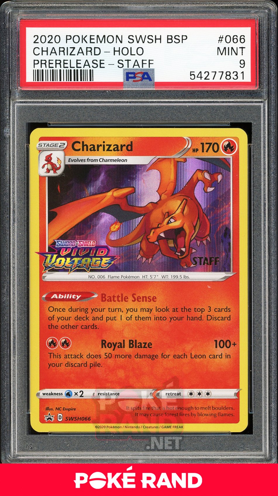 Charizard Staff Pre-Release (PSA 9) - Vivid Voltage SWSH066 - PokeRand