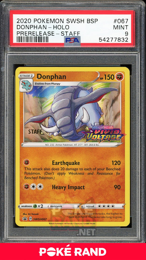 Donphan Staff Pre-Release (PSA 9) - Vivid Voltage SWSH067 - PokeRand