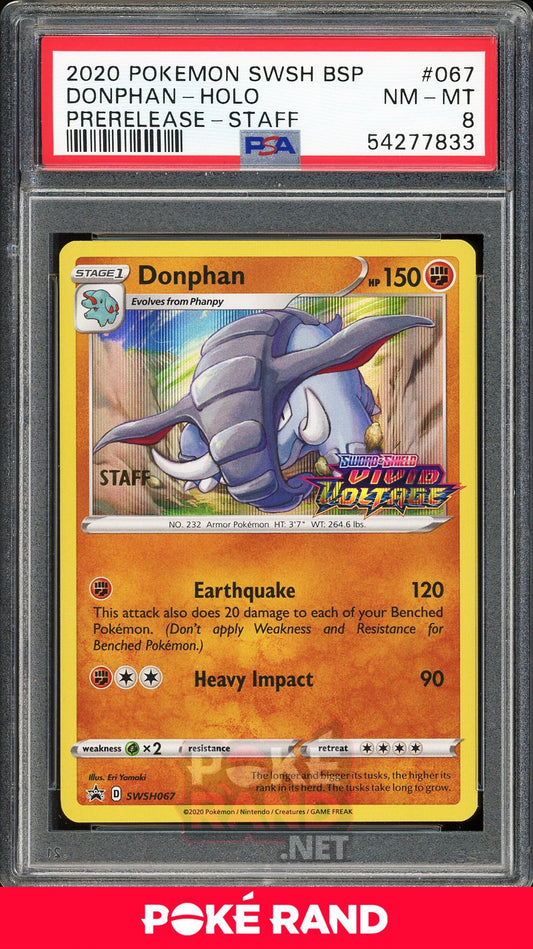 Donphan Staff Pre-Release (PSA 8) - Vivid Voltage SWSH067 - PokeRand