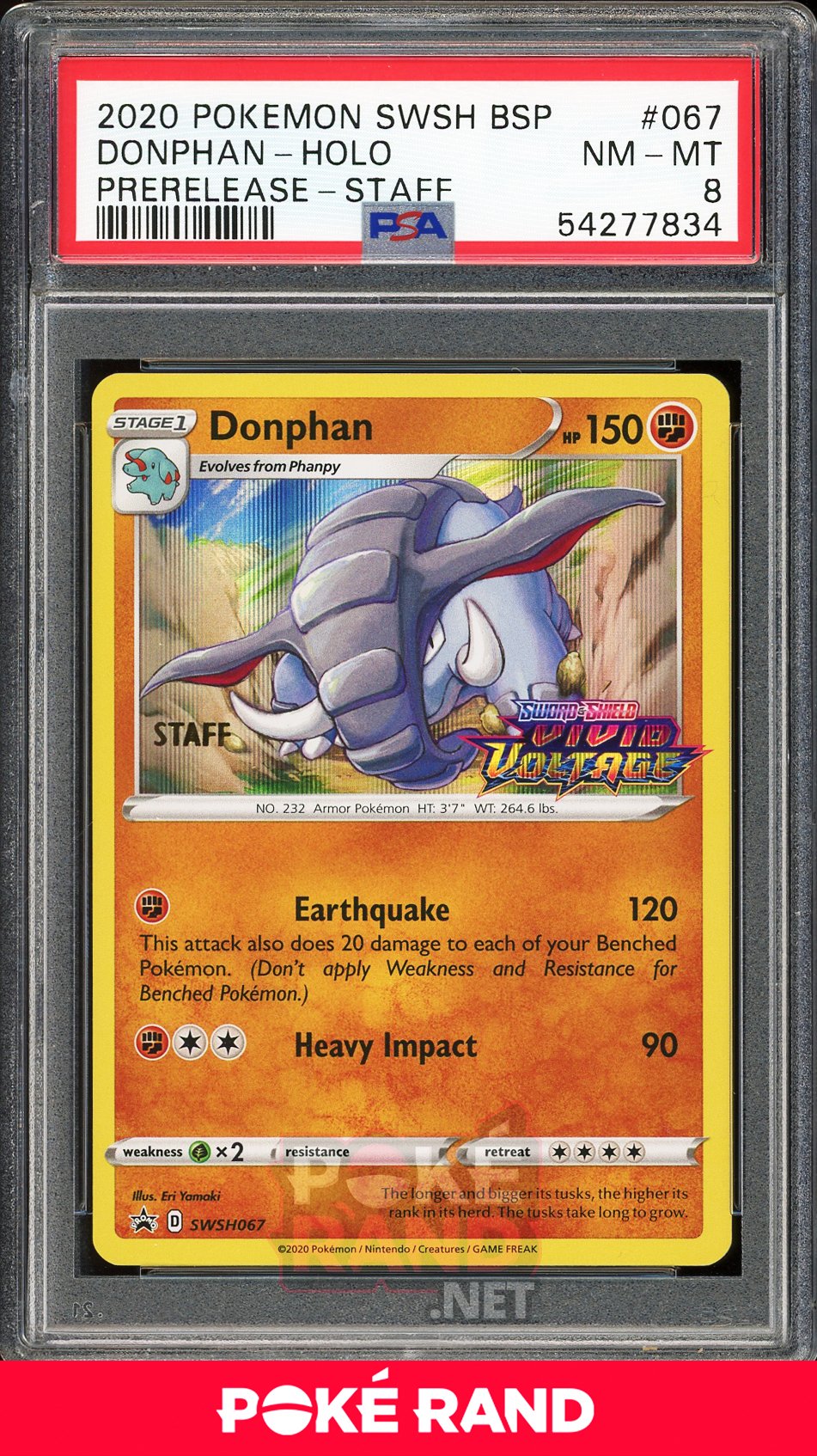 Donphan Staff Pre-Release (PSA 8) - Vivid Voltage SWSH067 - PokeRand