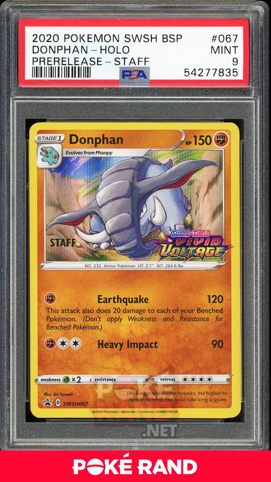 Donphan Staff Pre-Release (PSA 9) - Vivid Voltage SWSH067 - PokeRand