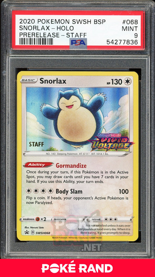 Snorlax Staff Pre-Release (PSA 9) - Vivid Voltage SWSH068 - PokeRand