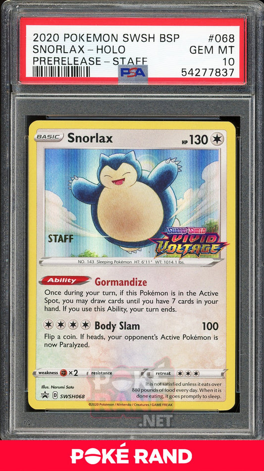 Snorlax Staff Pre-Release (PSA 10) - Vivid Voltage SWSH068 - PokeRand