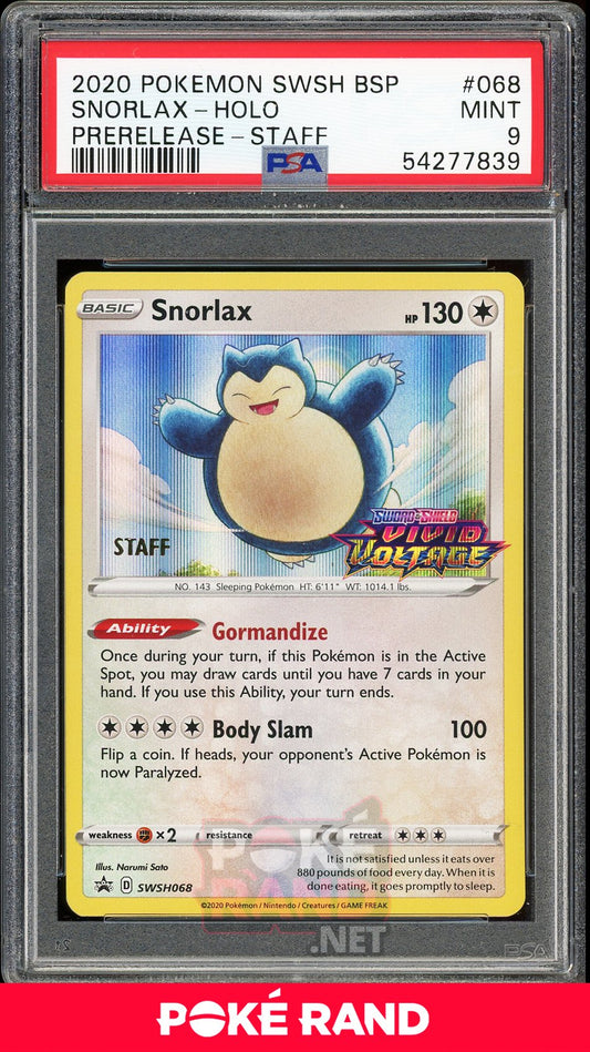 Snorlax Staff Pre-Release (PSA 9) - Vivid Voltage SWSH068 - PokeRand