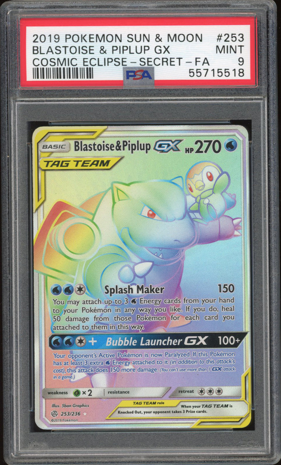 Blastoise & Piplup GX 253/236 - PSA 9 - Cosmic Eclipse Secret Rare