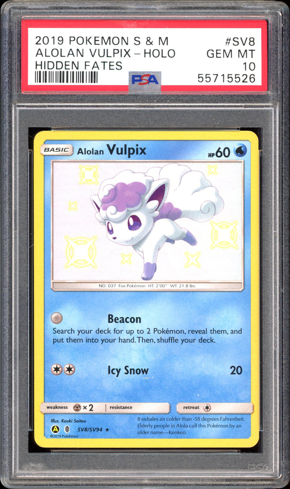 Alolan Vulpix SV8 - PSA 10 - Hidden Fates Holo