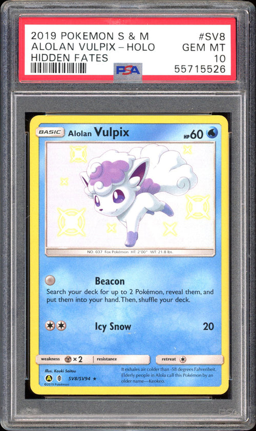 Alolan Vulpix SV8 - PSA 10 - Hidden Fates Holo