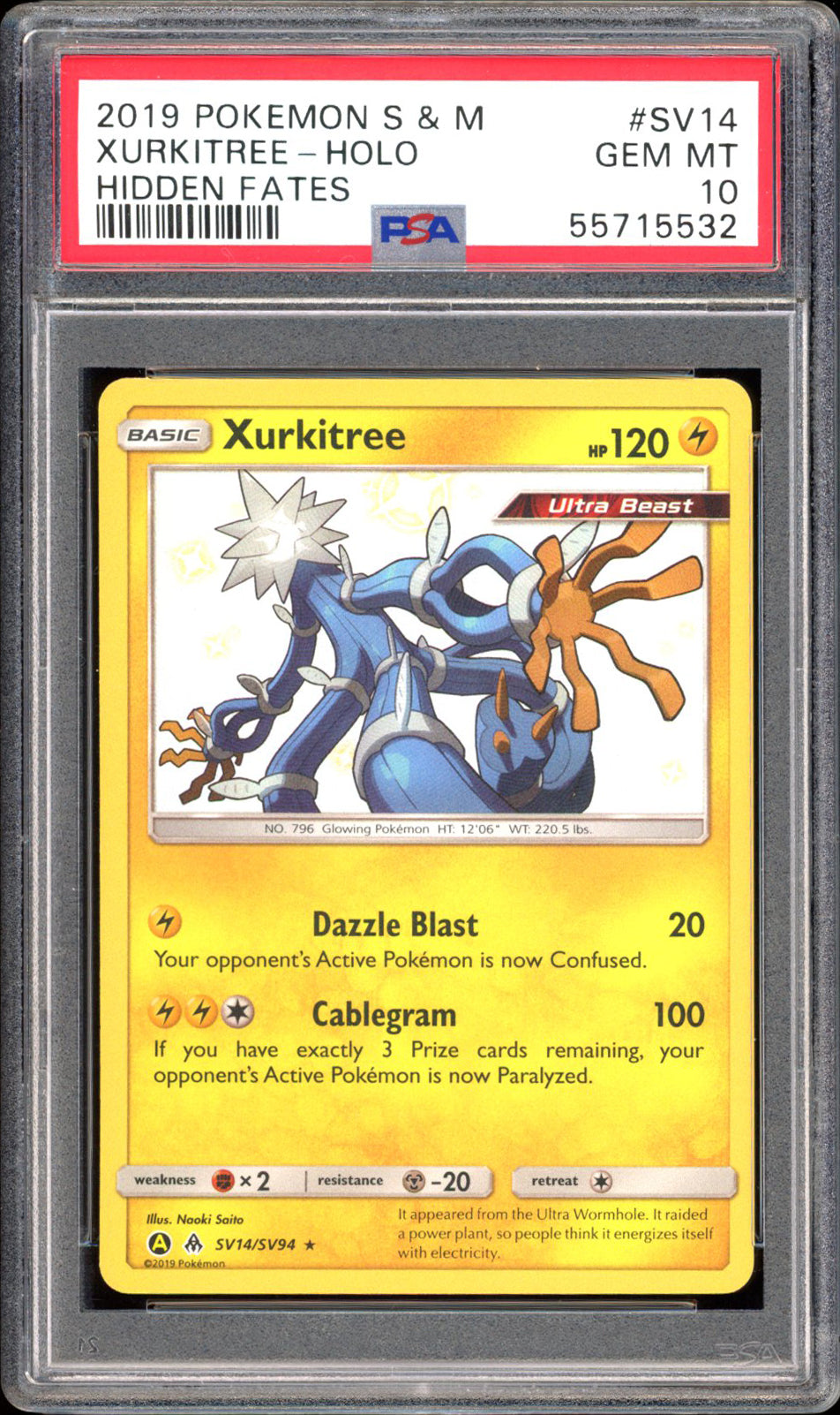 Xurkitree SV14 - PSA 10 - Hidden Fates Holo