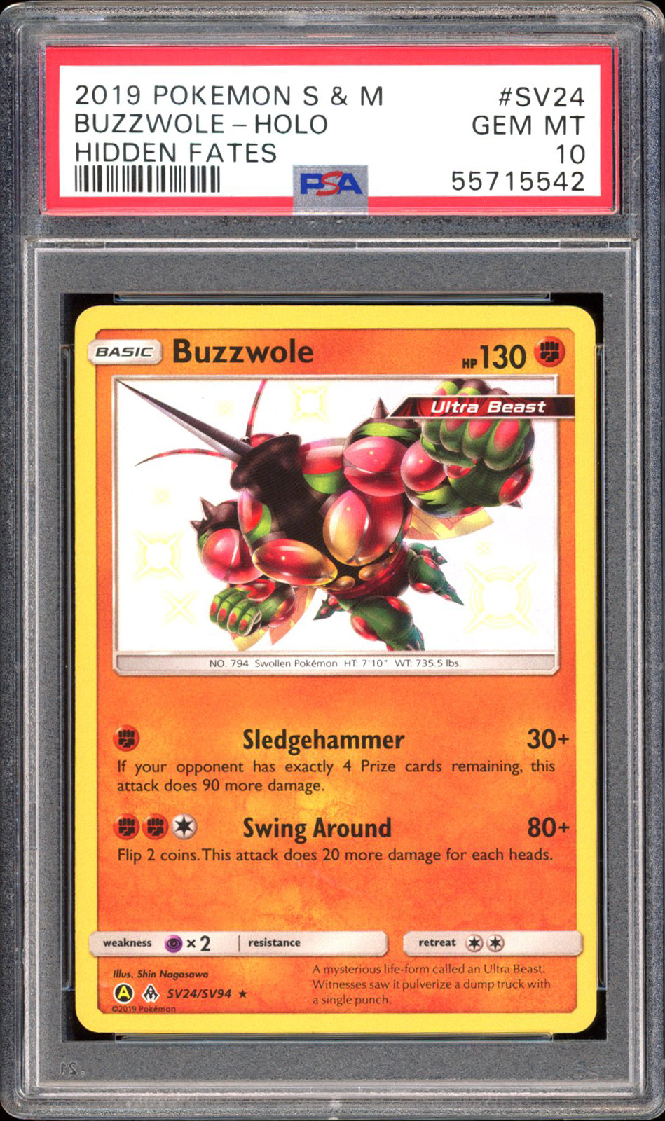 Buzzwole SV24 - PSA 10 - Hidden Fates Holo