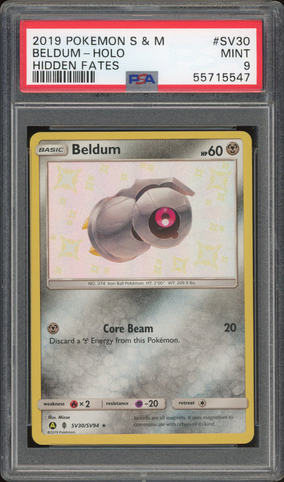 Beldum SV30 - PSA 9 - Hidden Fates Holo