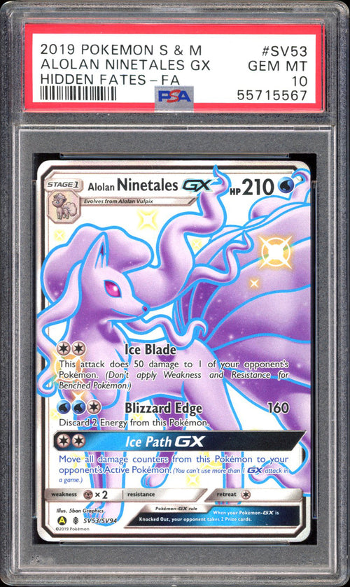 Alolan Ninetales GX SV53 - PSA 10 - Hidden Fates Full Art