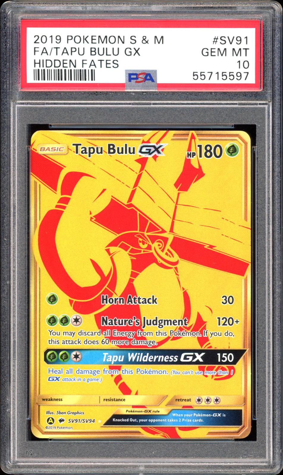 Tapu Bulu GX SV91 - PSA 10 - Hidden Fates Full Art