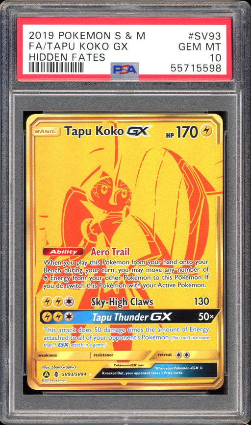 Tapu Koko GX SV93 - PSA 10 - Hidden Fates Full Art