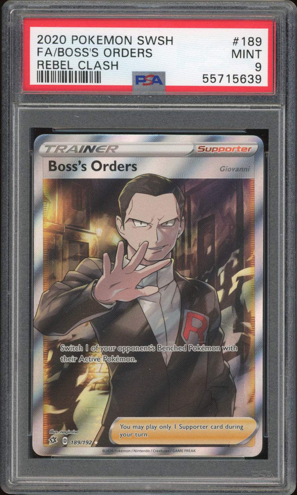 Boss' Orders 189/192 - PSA 9 - Rebel Clash Full Art