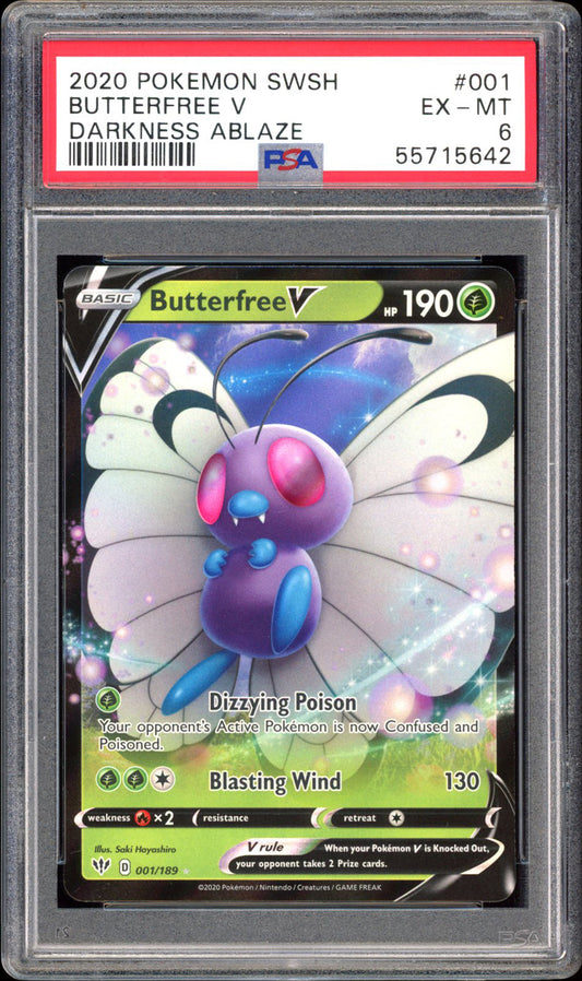 Butterfree V 001/189 - PSA 6 - Darkness Ablaze Holo