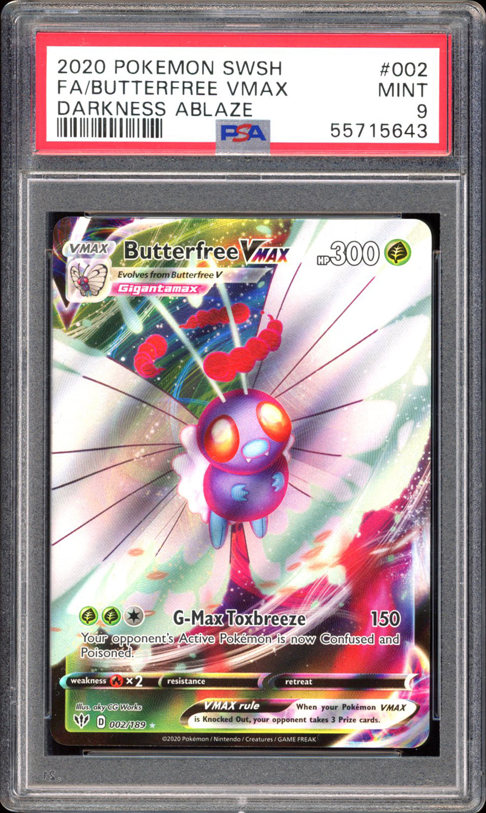 Butterfree VMAX 002/189 - PSA 9 - Darkness Ablaze Full Art