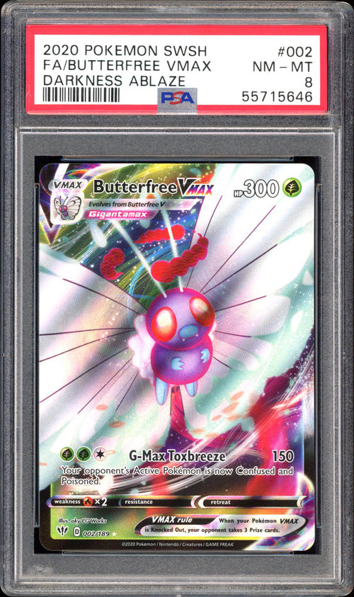 Butterfree VMAX 002/189 - PSA 8 - Darkness Ablaze Full Art