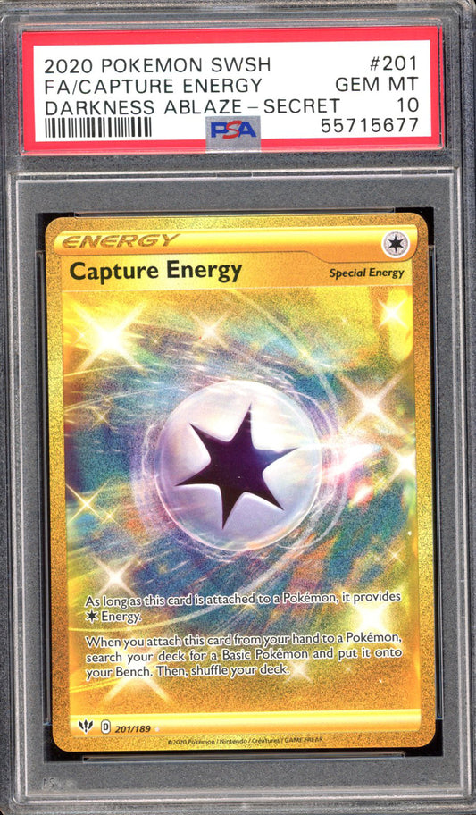 Capture Energy 201/189 - PSA 10 - Darkness Ablaze Secret Rare