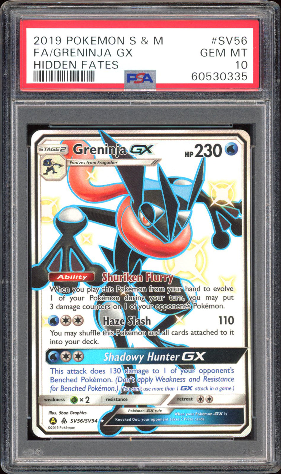 Greninja GX - PSA 10 - Hidden Fates - #SV56 - Full Art