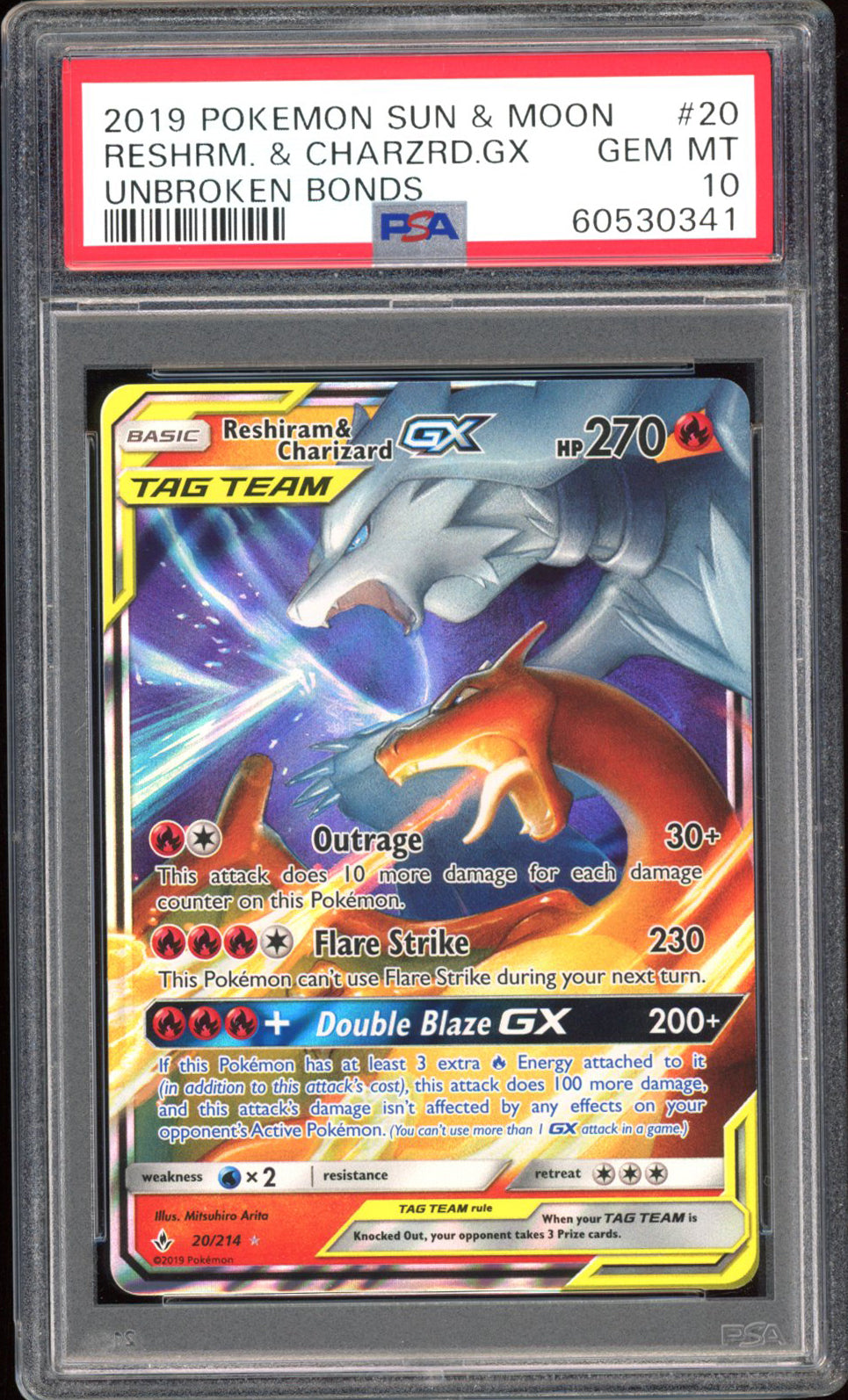 Reshiram & Charizard GX - PSA 10 - Unbroken Bonds - #20 - Holo