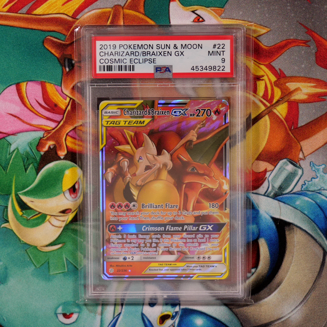 Charizard & Braixen GX (22/236) - PSA 9 - Cosmic Eclipse - PokeRand