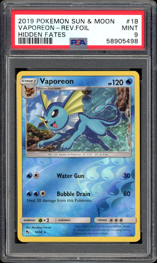 Vaporeon Rev Holo - PSA 9 - 18/68 - Hidden Fates - PokeRand