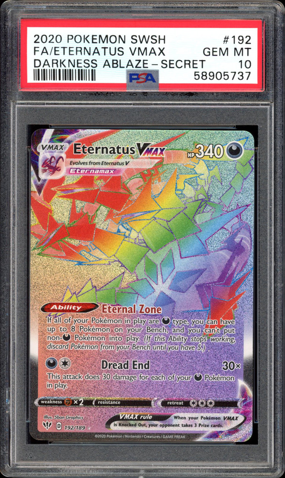 Eternatus VMAX - Full Art - 192/189 - PSA 10 - Darkness Ablaze — PokeRand