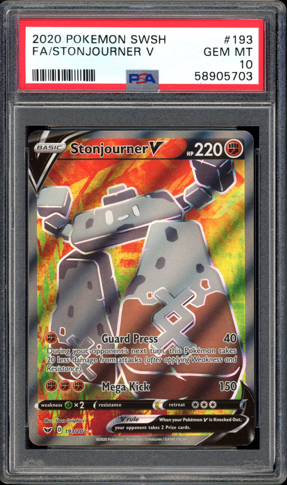 Stonjourner V - Full Art - 193/202 - PSA 10 - Sword & Shield - PokeRand