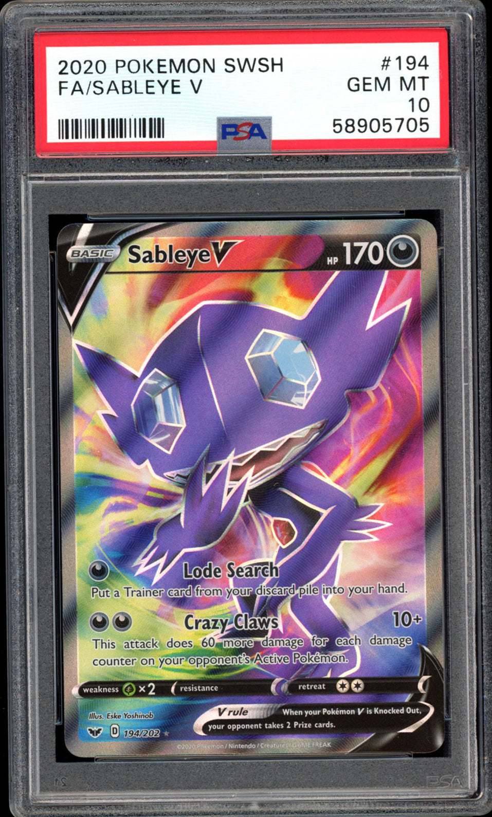 Sableye V - Full Art - 194/202 - PSA 10 - Sword & Shield - PokeRand