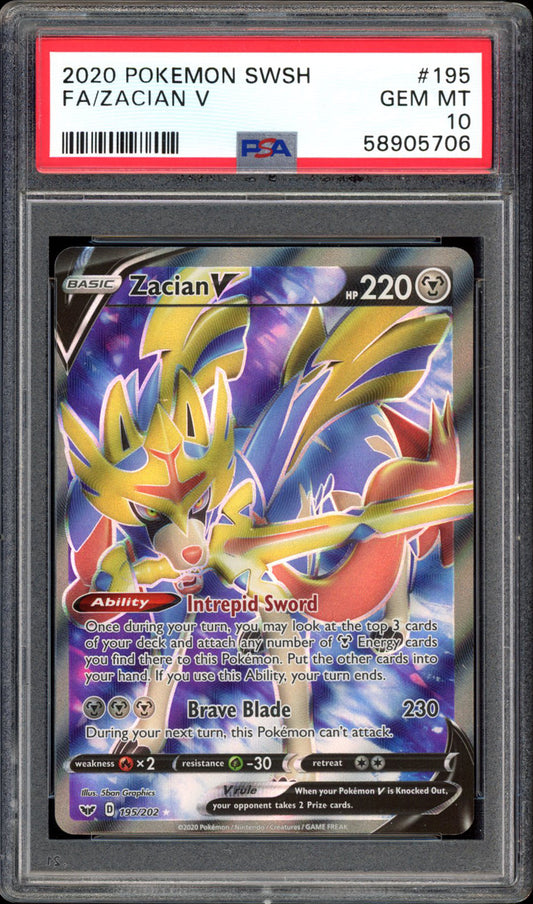 Zacian V - Full Art - 195/202 - PSA 10 - Sword & Shield - PokeRand