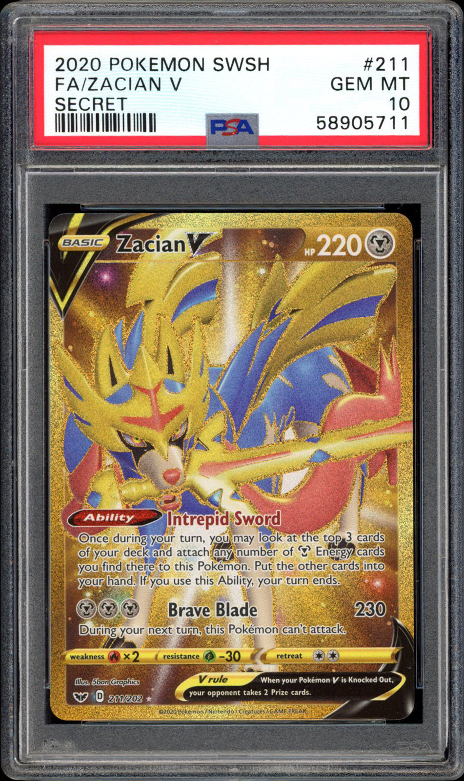 Zacian V - Full Art Gold Card - 211/202 - PSA 10 - Sword & Shield - PokeRand