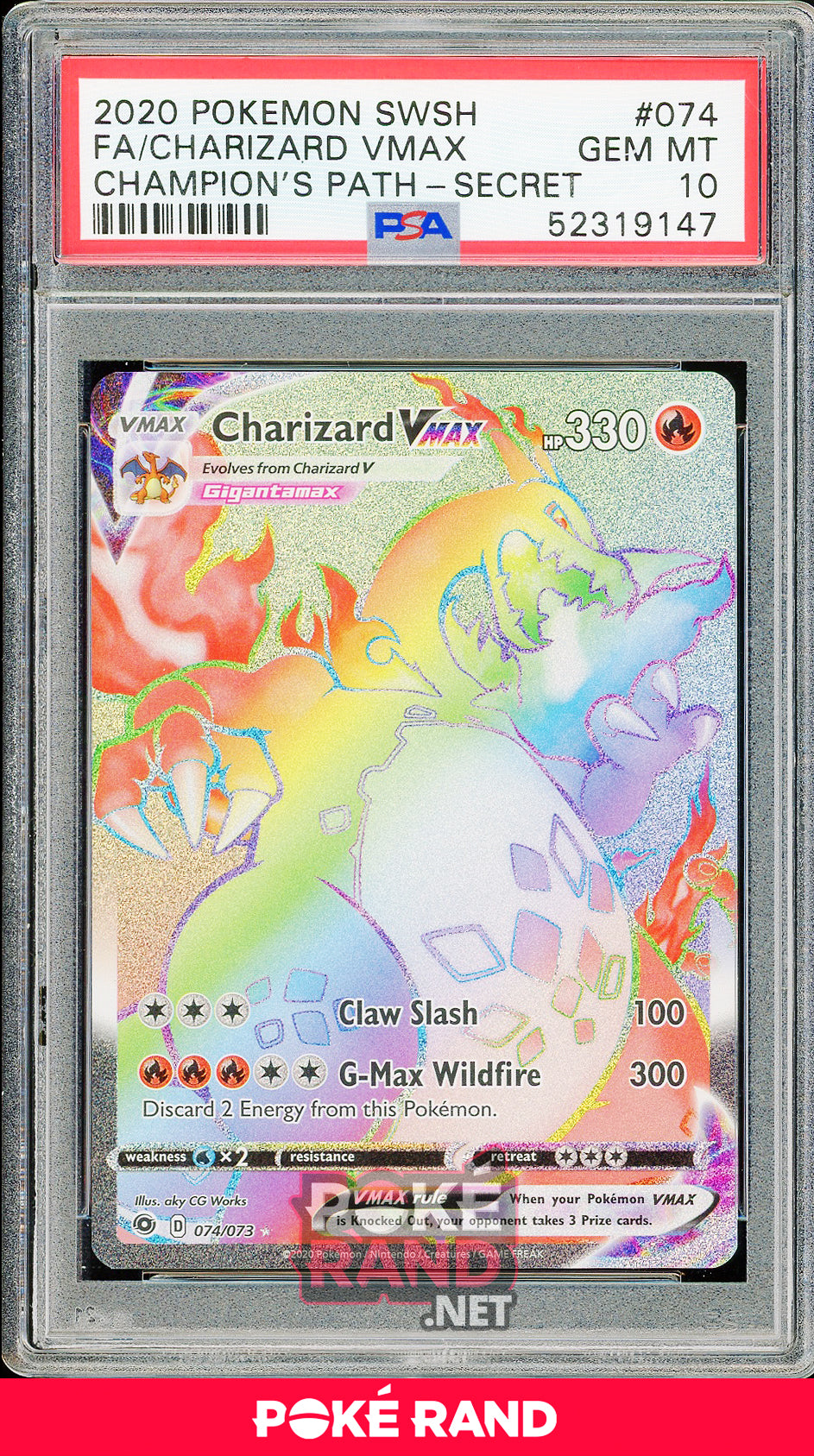 Rainbow Charizard VMax (#074) PSA 10 - Champion's Path Secret Rare - PokeRand