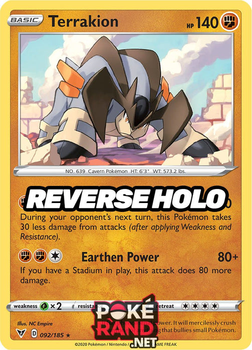 Reverse Holo (092/185) Terrakion - Vivid Voltage - PokeRand