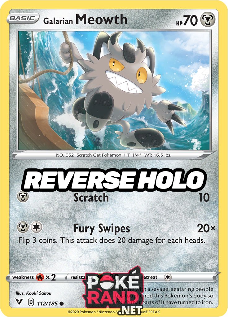 Reverse Holo (112/185) Galarian Meowth - Vivid Voltage - PokeRand