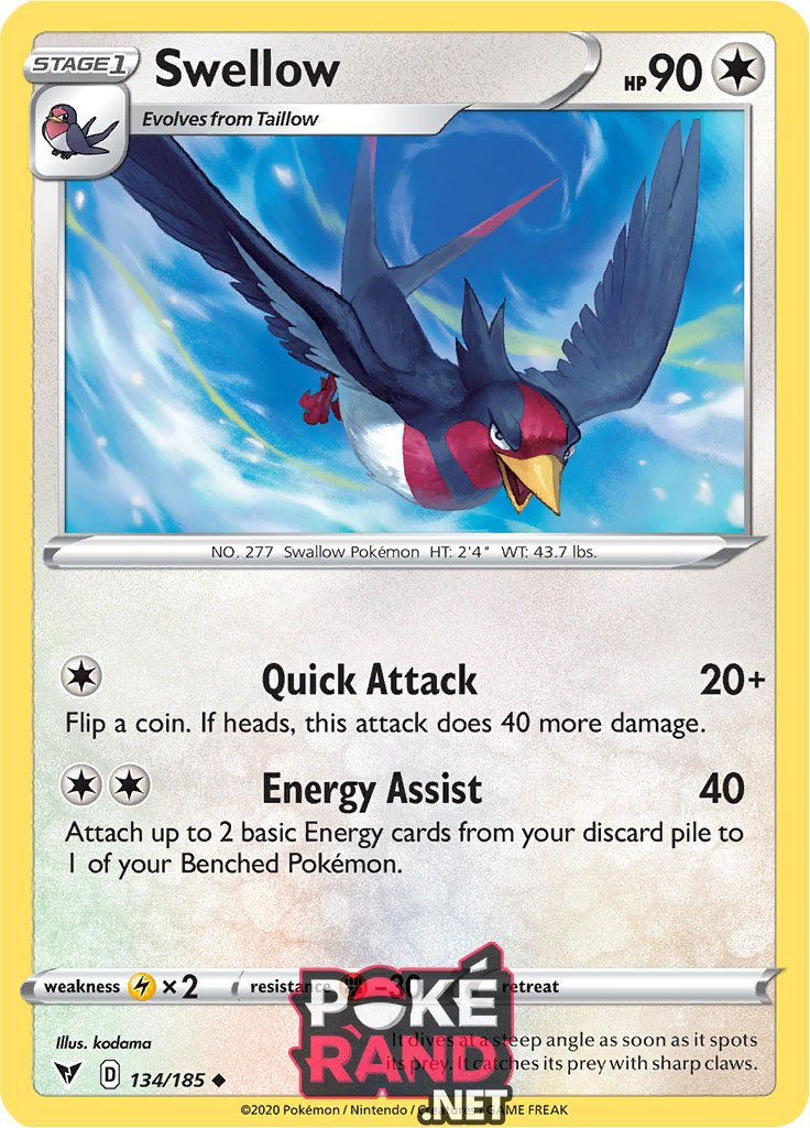 (134/185) Swellow - Uncommon - Vivid Voltage - PokeRand