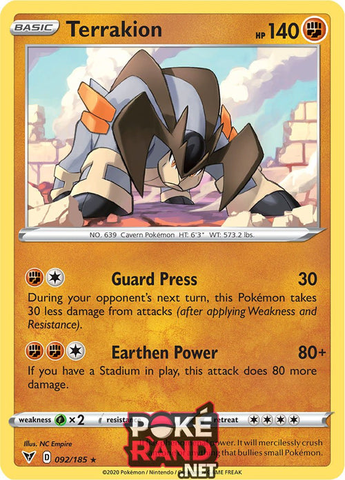 (092/185) Terrakion - Rare - Vivid Voltage - PokeRand